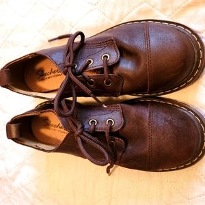 Pair of Skechers Memory Foam Brown Leather Lace Tie Shoes